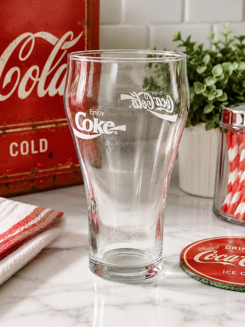 Enjoy Coca-Cola Coke Logo Drinking Glass 6” Vintage Style Collectible